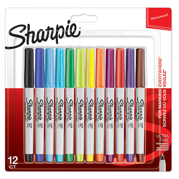 Sharpie Permanent Markers | Ultra Fine Point for Precise Marks | Assorted Colours | 12 Marker Pens