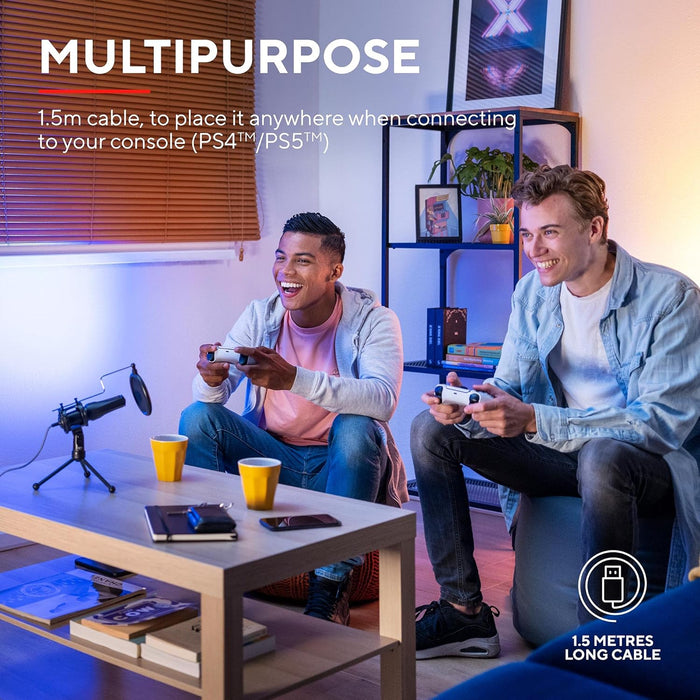 Trust Gaming GXT 232 Mantis Streaming Gaming Microphone for PC, PS4 and PS5, USB Connected, Including Shock Mount, Pop Filter and Tripod Stand, Black