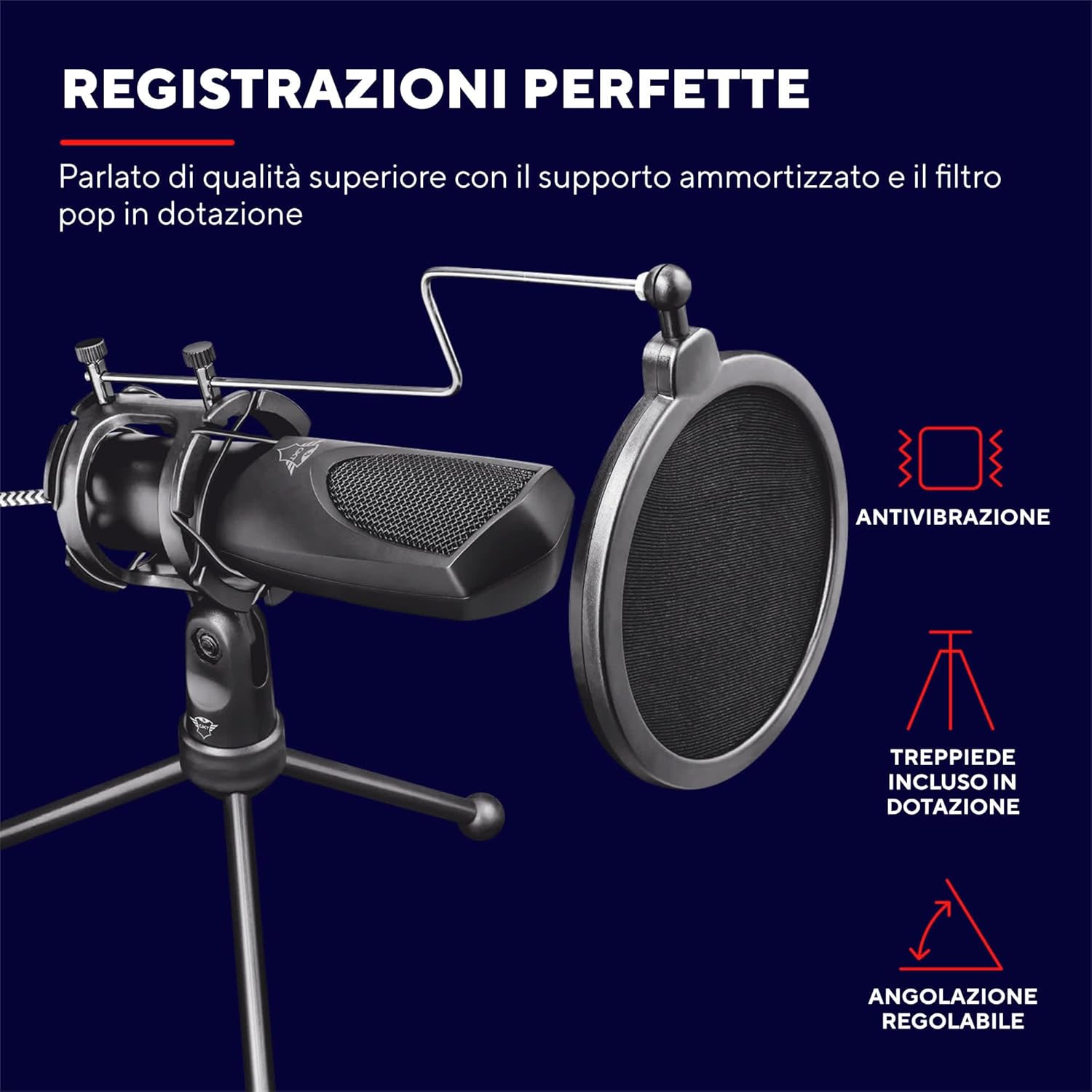 Trust Gaming GXT 232 Mantis Streaming Microphone with Trust Gaming GXT 606 Javv RGB 2.0 Speaker Set Grey Camo Mantis Streaming Microphone