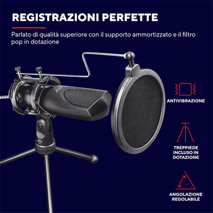 Trust Gaming GXT 232 Mantis Streaming Microphone with Trust Gaming GXT 606 Javv RGB 2.0 Speaker Set Grey Camo Mantis Streaming Microphone