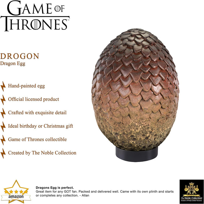 The Noble Collection Game Of Thrones Drogon Egg - 11in (28cm) Hand Painted Dragon Egg - Officially Licensed TV Show Props Replicas Gifts