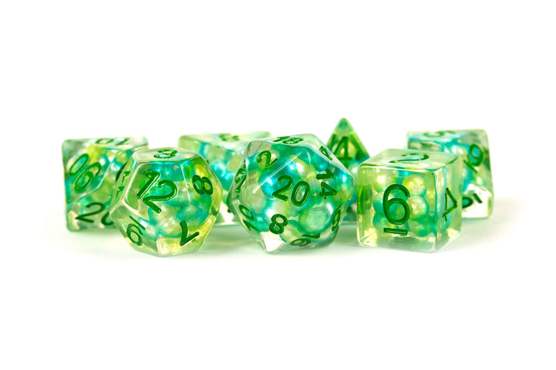 Metallic Dice Games Sea Foam Pearl Dice with Gold Numbers Resin 16mm (5/8in) 7 Dice Set