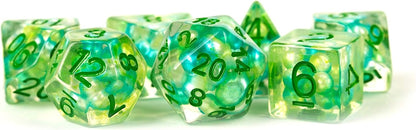 Metallic Dice Games Sea Foam Pearl Dice with Gold Numbers Resin 16mm (5/8in) 7 Dice Set