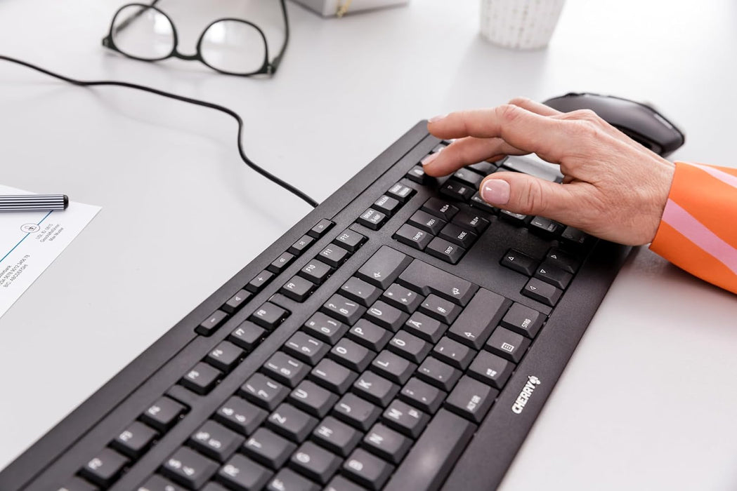 CHERRY STREAM KEYBOARD, German layout, QWERTZ keyboard, wired keyboard, Blue Angel, GS approved, SX scissor action, whisper-quiet keystroke