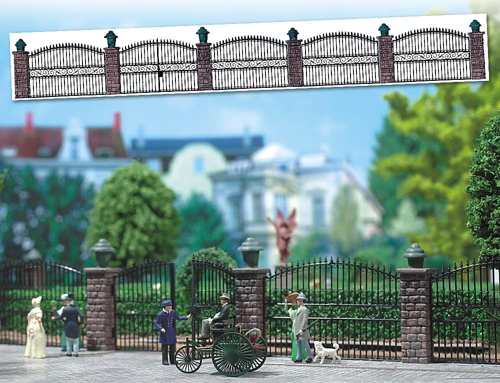 Ornamental Fence With Brick Pillars