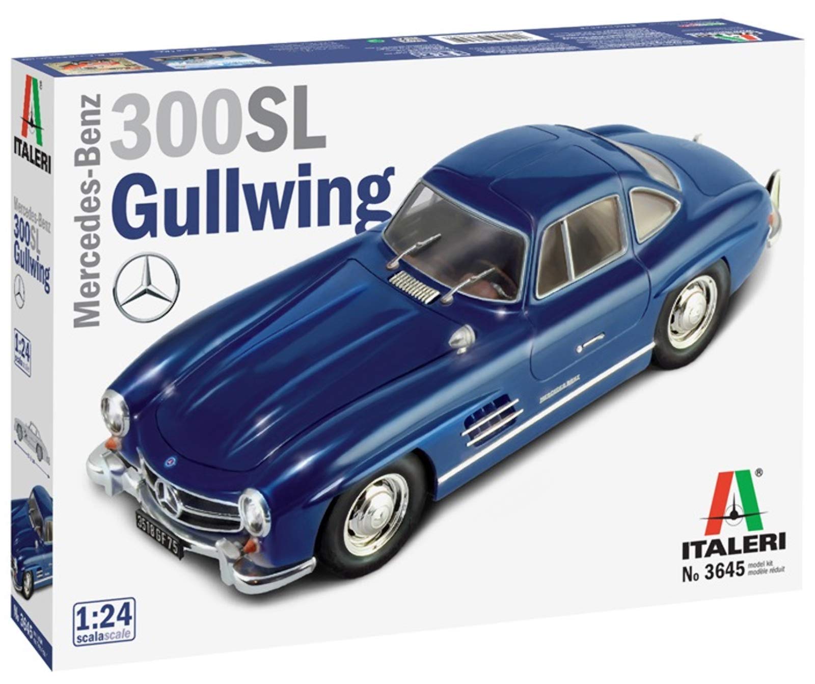 Italeri 3645S-Maqueta de Mercedes Benz 300 SL Gull Wing, Escala 1:24, maqueta, modelismo, Manualidades, Hobby, Pegado, plástico, Color Plateado, Mittel (3645S