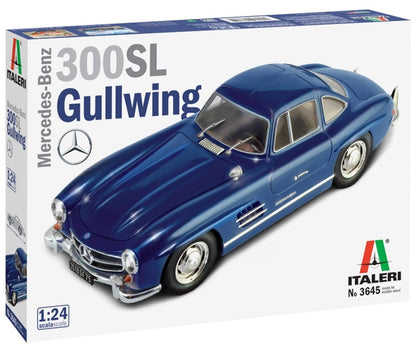 Italeri 3645S-Maqueta de Mercedes Benz 300 SL Gull Wing, Escala 1:24, maqueta, modelismo, Manualidades, Hobby, Pegado, plástico, Color Plateado, Mittel (3645S