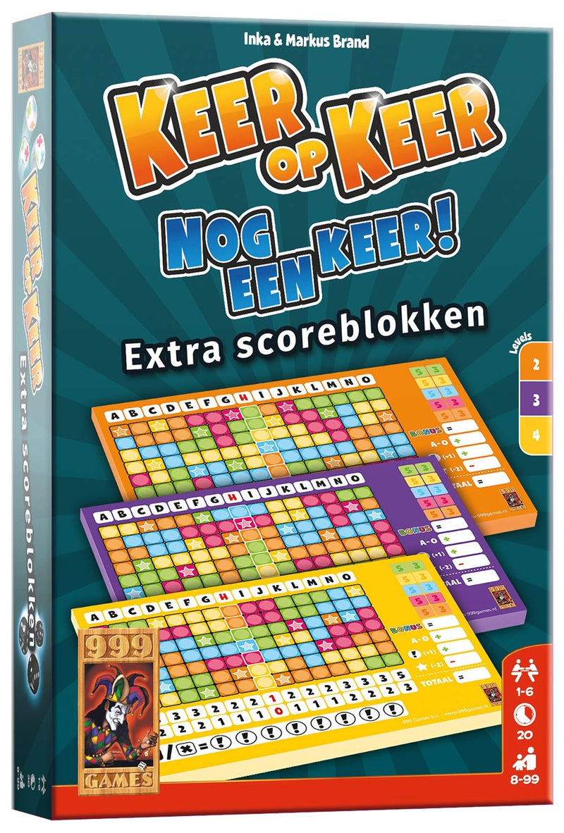 999Games - Time on Time Scoreblok 3 pieces Level 2, 3 and 4 Dice Game - from 8 years - One of the best games of 2018 - Inka & Markus Brand - Roll and write - for 1 to 6 players - 999-KEE02