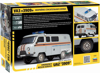 Zvezda 43002 500043002-1:43 UAZ 3909 Emergency Service-Plastic Model Assembly-Kit-for Beginners-Detailed, Unvarnished