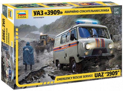 Zvezda 43002 500043002-1:43 UAZ 3909 Emergency Service-Plastic Model Assembly-Kit-for Beginners-Detailed, Unvarnished