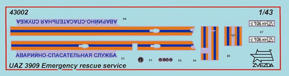 Zvezda 43002 500043002-1:43 UAZ 3909 Emergency Service-Plastic Model Assembly-Kit-for Beginners-Detailed, Unvarnished