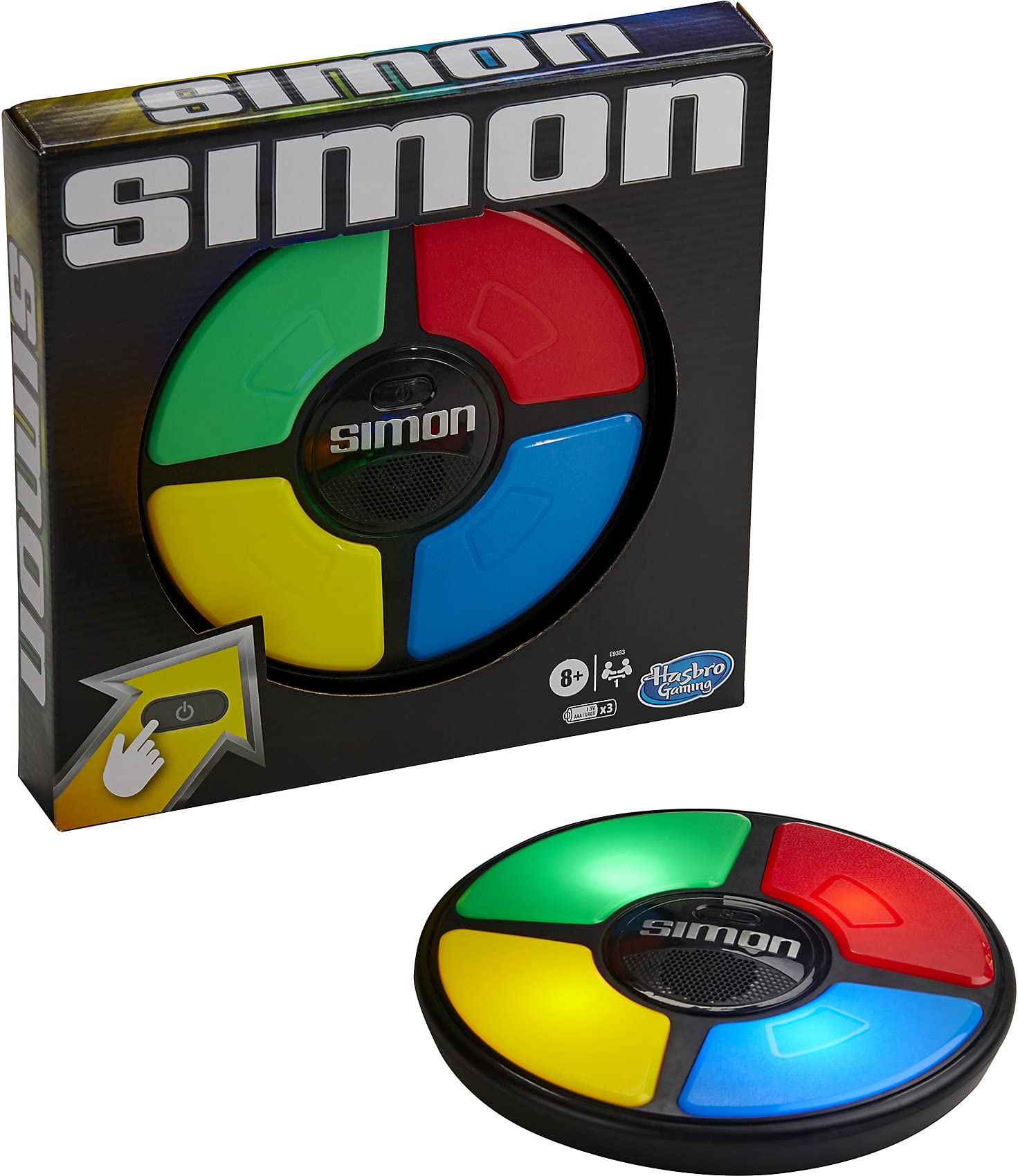 Simon Spiel, elektronisches Spiel für Kinder ab 8 Jahren, Spiel mit Lichtern und Geräuschen, klassisches Hasbro Spielprinzip für Konzentration, Reisespielzeug für die ganze Familie für unterwegs
