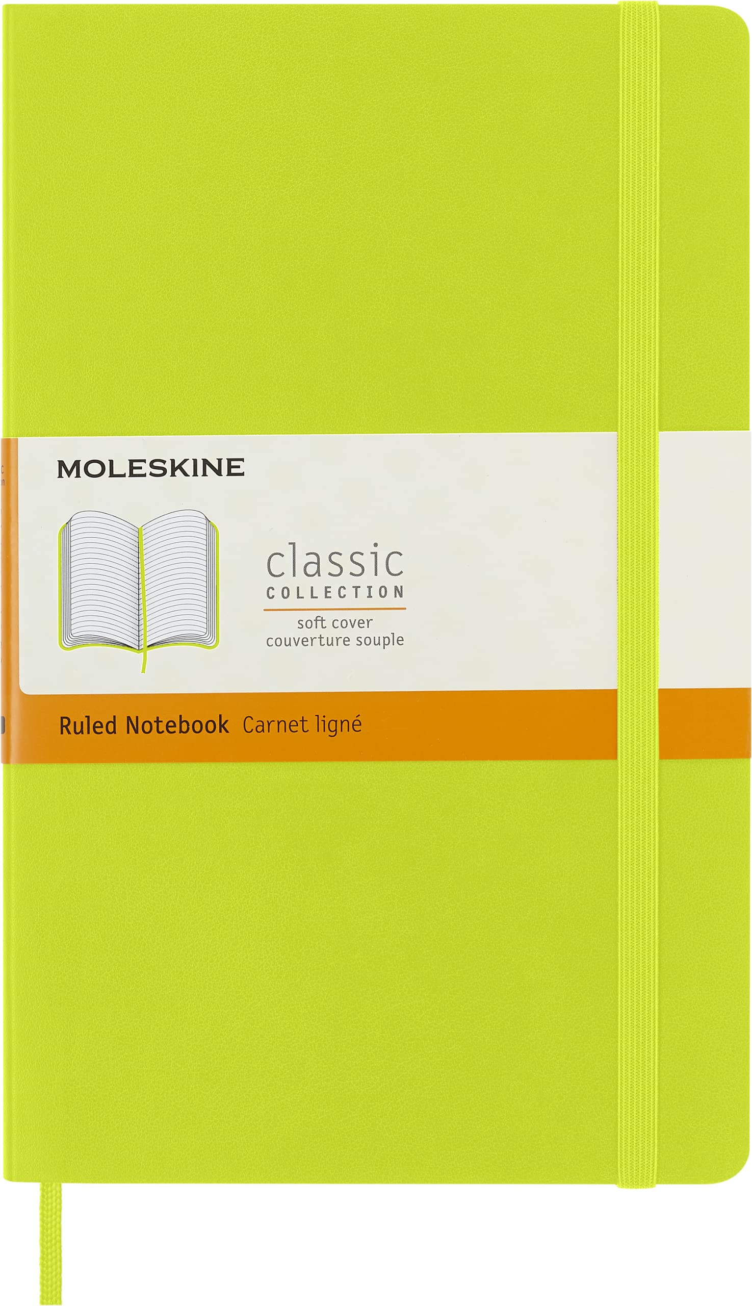 Moleskine - Classic Notebook, Ruled Notebook, Soft Cover and Elastic Closure, Size Large 13 x 21 cm, Colour Lemon Green, 192 Pages