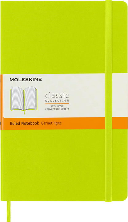Moleskine - Classic Notebook, Ruled Notebook, Soft Cover and Elastic Closure, Size Large 13 x 21 cm, Colour Lemon Green, 192 Pages