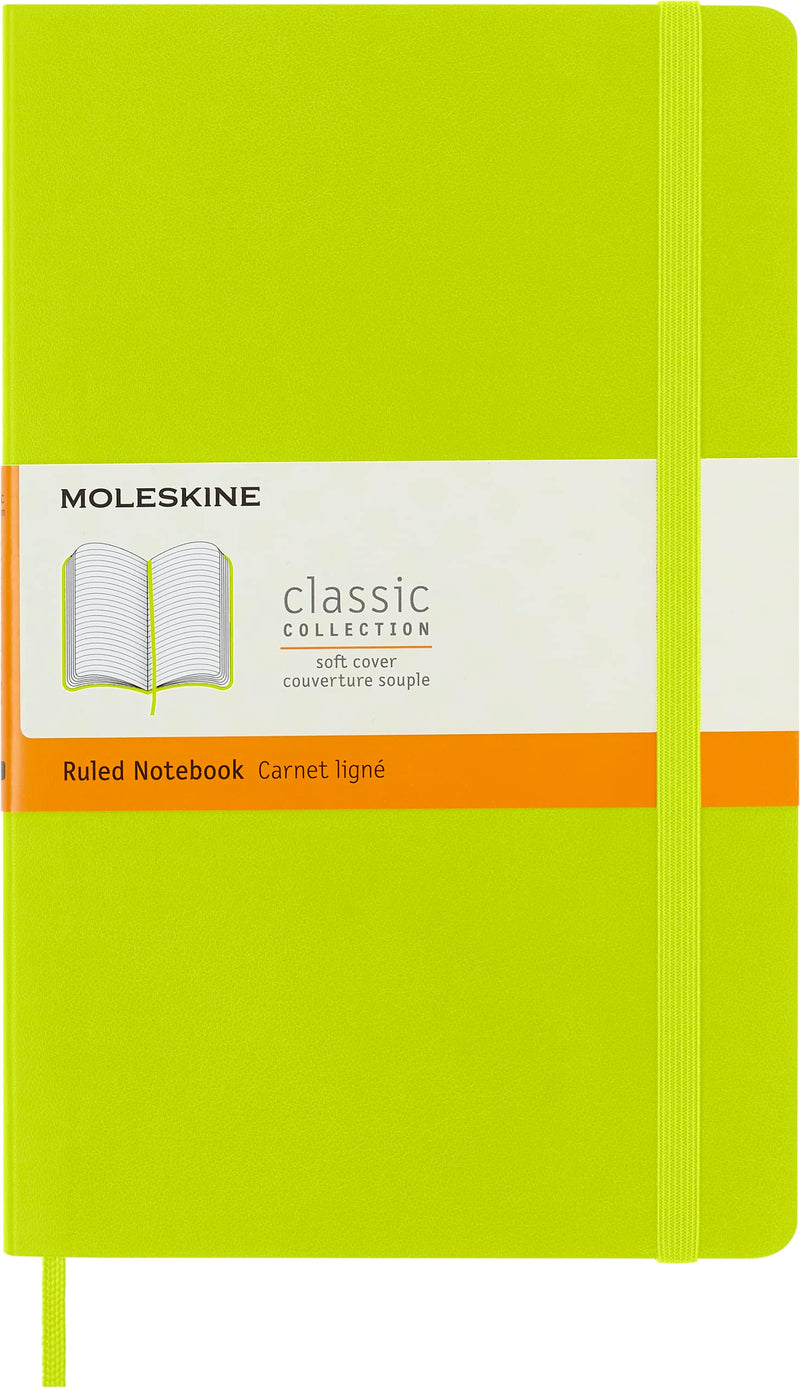 Moleskine - Classic Notebook, Ruled Notebook, Soft Cover and Elastic Closure, Size Large 13 x 21 cm, Colour Lemon Green, 192 Pages
