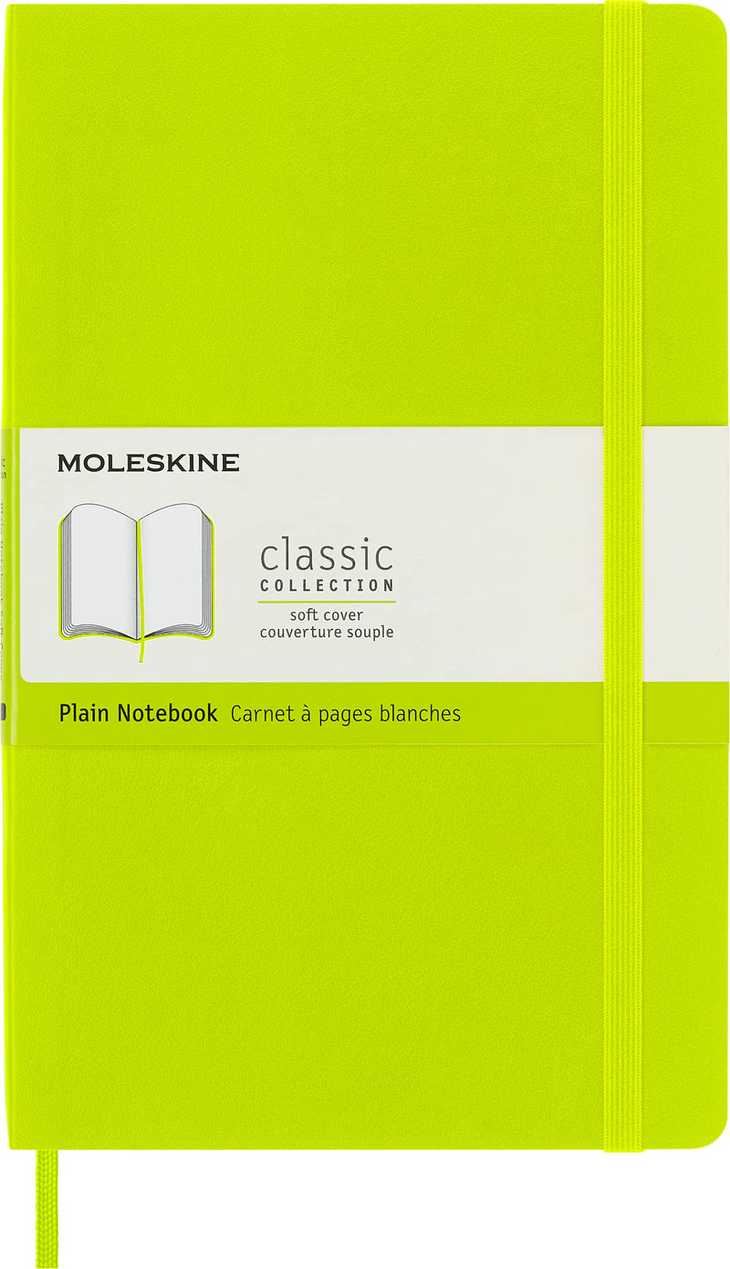 Moleskine - Classic Notebook, Plain Notebook, Soft Cover and Elastic Closure, Size Large 13 x 21 cm, Colour Lemon Green, 240 Pages