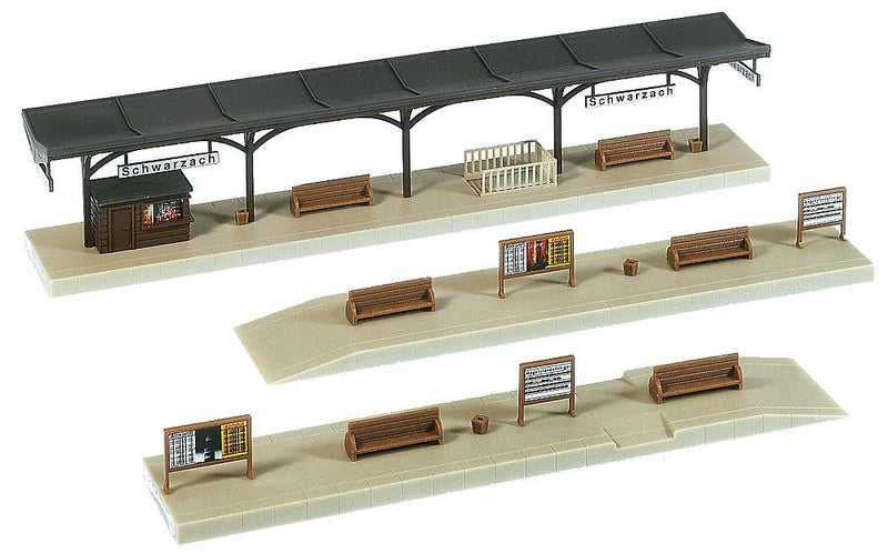 Faller 222124 N platform With decorative parts. Can be built consecutively several times. Starting from Epoch I.
