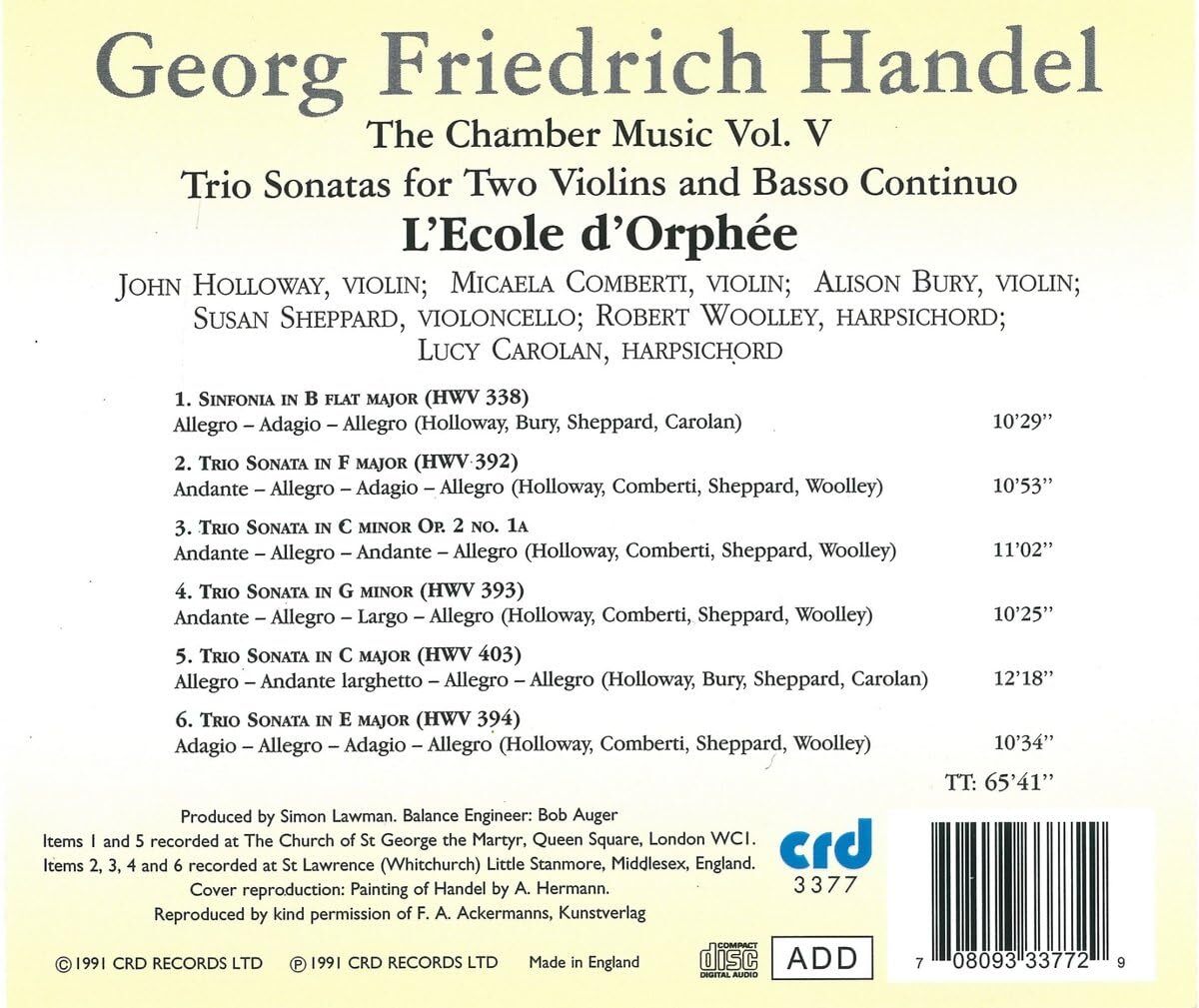 Handel: The Chamber Music: Trio Sonatas for Two Violins and Basso Continuo - Volume 5