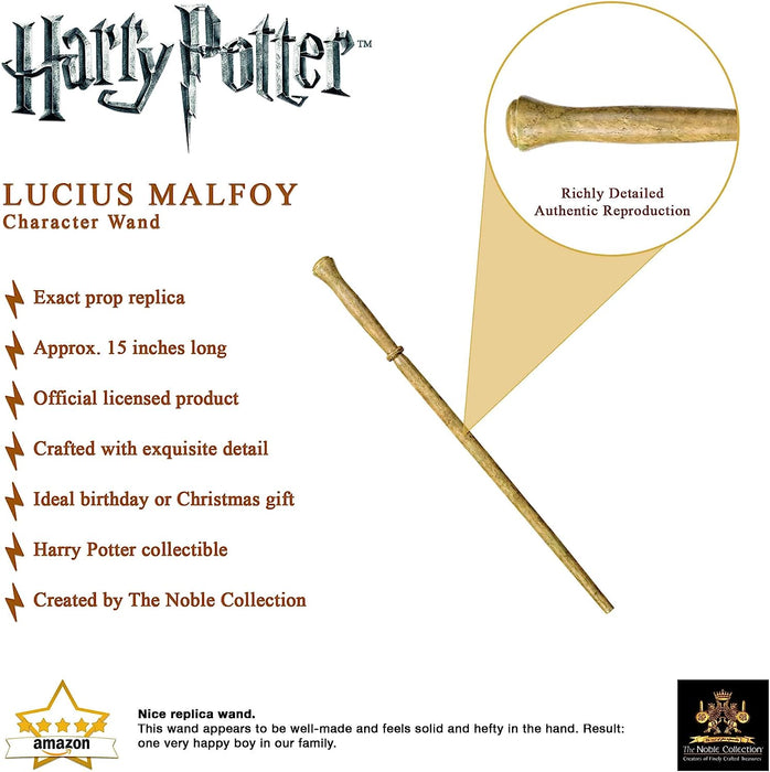 The Noble Collection - Lucius Malfoy Character Wand - 15in (37cm) Wizarding World Wand With Name Tag - Harry Potter Film Set Movie Props Wands