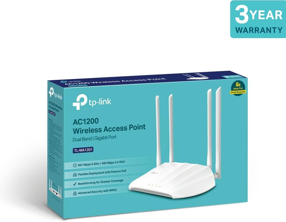 TP-Link TL-WA1201 Access Point Dual Band AC1200, Supports Passive PoE, Supports Access Point, Range Extender, Multi-SSID, and Client modes, Boosted Coverage