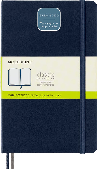 Moleskine - Classic Notebook Expanded, Plain Notebook, Hard Cover and Elastic Closure, Size Large 13 x 21 cm, Colour Sapphire Blue, 400 Pages