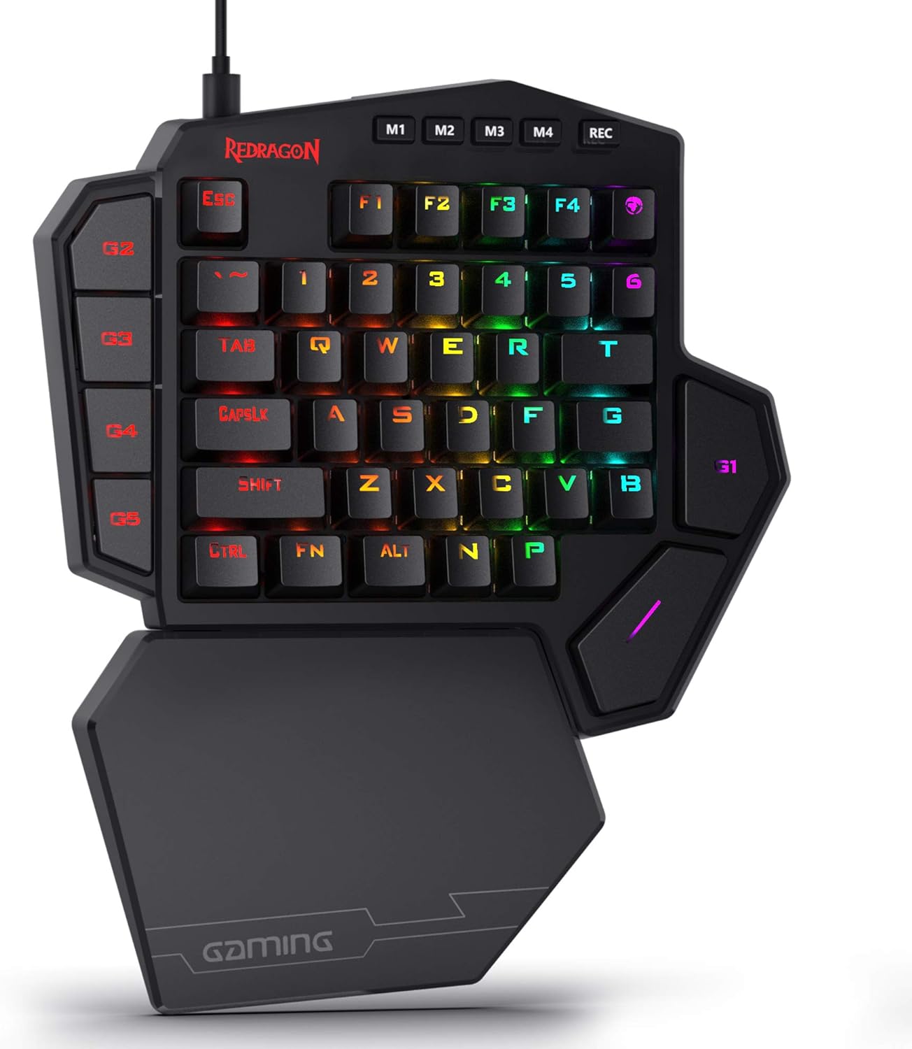 Redragon K585 PRO Wireless One-Handed Mechanical Keyboard, 42 Keys 3-Mode RGB 40% Gaming Keypad w/ 7 Onboard Macro Keys, Detachable Wrist Support, Durable Battery (Blue Switch