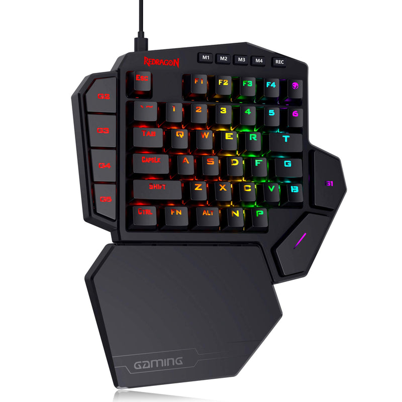 Redragon K585 PRO Wireless One-Handed Mechanical Keyboard, 42 Keys 3-Mode RGB 40% Gaming Keypad w/ 7 Onboard Macro Keys, Detachable Wrist Support, Durable Battery (Blue Switch