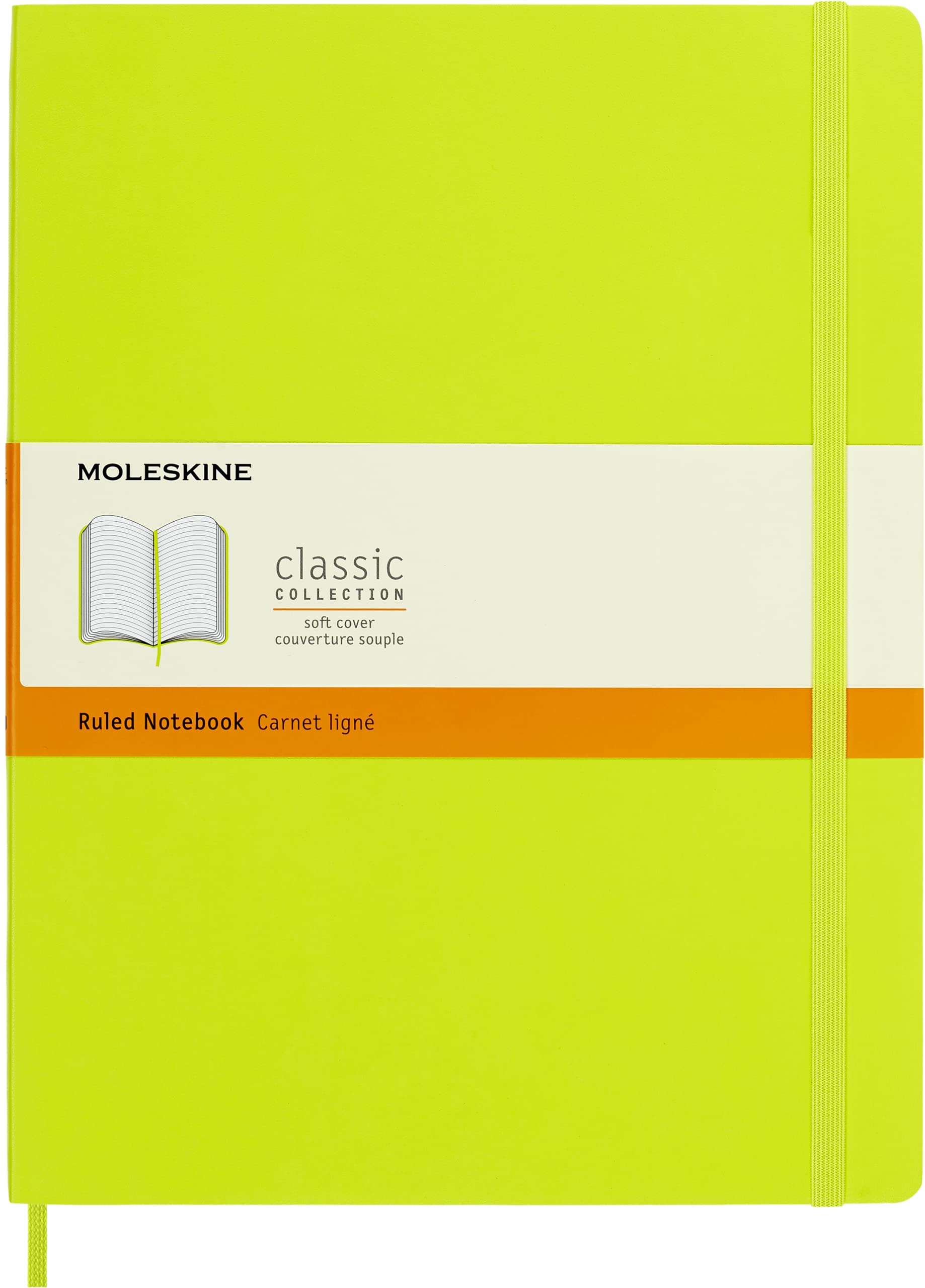 Moleskine - Classic Notebook, Ruled Notebook, Soft Cover and Elastic Closure, Size X-Large 19 x 25 cm, Colour Lemon Green, 192 Pages