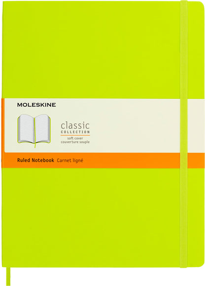 Moleskine - Classic Notebook, Ruled Notebook, Soft Cover and Elastic Closure, Size X-Large 19 x 25 cm, Colour Lemon Green, 192 Pages