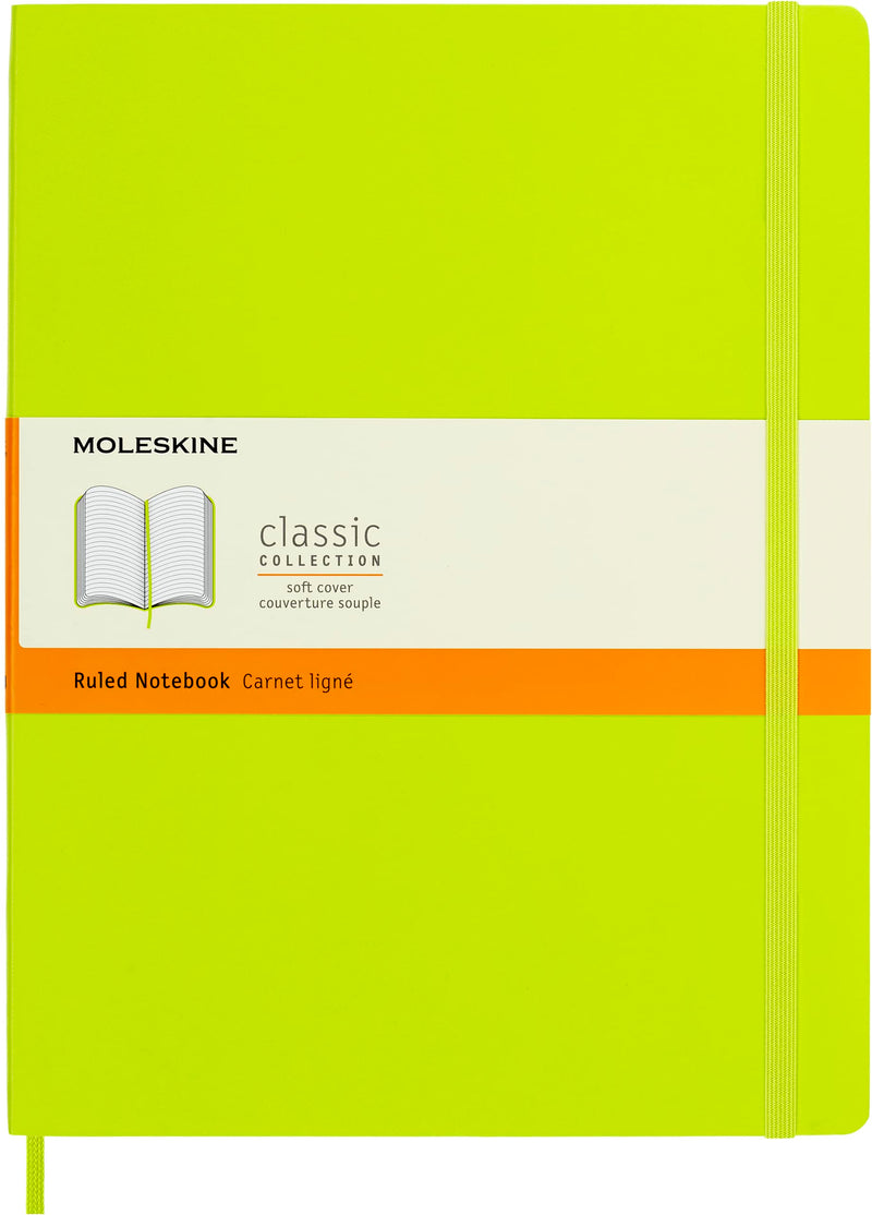 Moleskine - Classic Notebook, Ruled Notebook, Soft Cover and Elastic Closure, Size X-Large 19 x 25 cm, Colour Lemon Green, 192 Pages