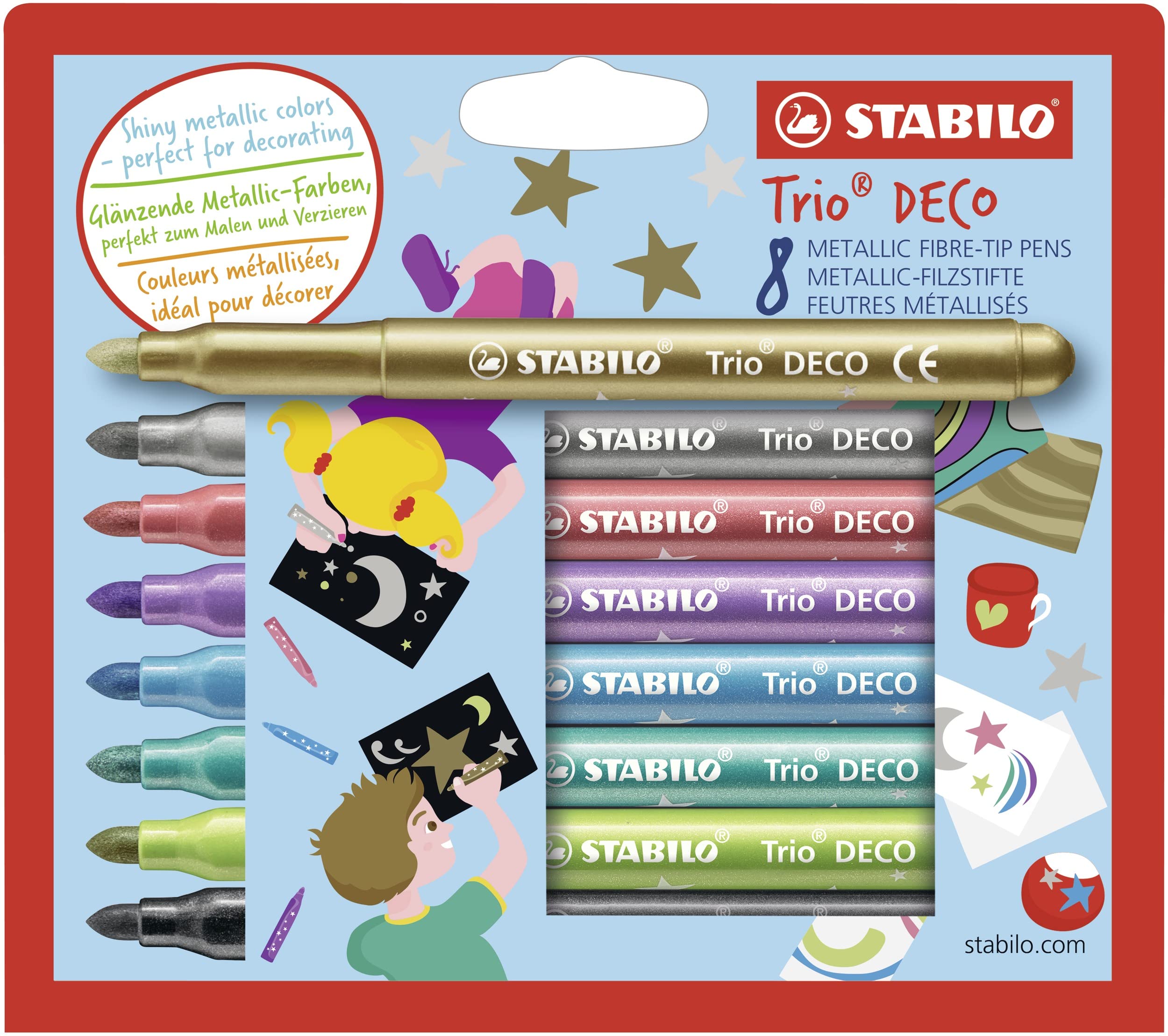 Metallic Felt-Tip Pen - STABILO Trio Deco - Pack of 8 - Assorted colours