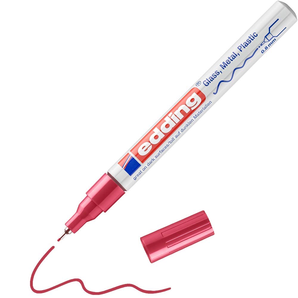 edding 780 Glanzlackmarker - rot - 1 Lackmarker - extra-feine Rundspitze 0,8 mm - Lackstift für Glas, Stein, Holz, Kunststoff und Papier - wasserfest, stark deckend, sehr dünn