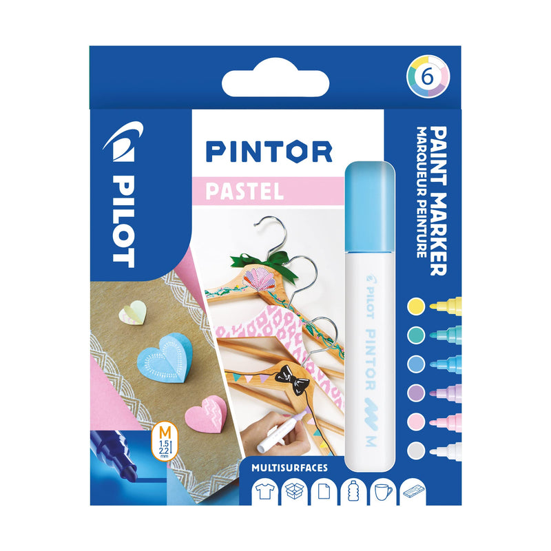 Pilot - Pintor, Wallet of 6 Creative Multi-Surface Water-Based Permanent Markers - Quick Dry - For Fabrics, Glass, Wood, Stone, DIY/Amateur Artists - Medium Tip - Assorted Pastel Colors