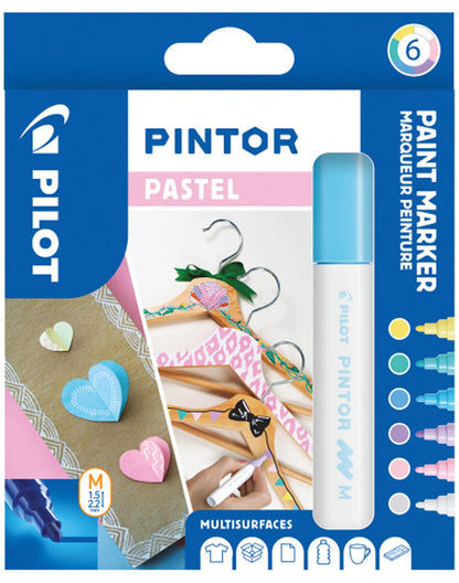 Pilot - Pintor, Wallet of 6 Creative Multi-Surface Water-Based Permanent Markers - Quick Dry - For Fabrics, Glass, Wood, Stone, DIY/Amateur Artists - Medium Tip - Assorted Pastel Colors