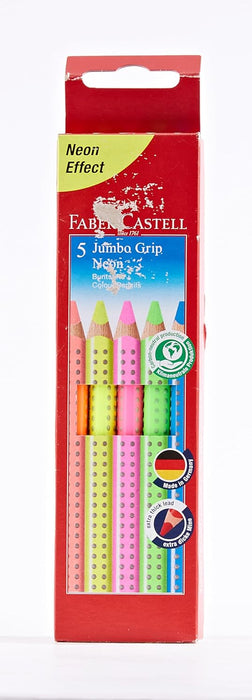 Faber-Castell 110994 - Jumbo Buntstifte Set GRIP Neon, 5-teilig, bruchsicher, für Kinder und Erwachsene