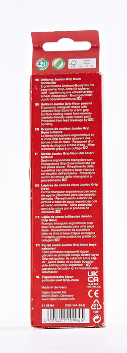 Faber-Castell 110994 - Jumbo Buntstifte Set GRIP Neon, 5-teilig, bruchsicher, für Kinder und Erwachsene