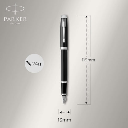 Parker IM Duo Gift Set with Ballpoint Pen & Fountain Pen | Gloss Black with Chrome Trim | Blue Ink Refill & Cartridge | Gift Box