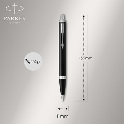 Parker IM Duo Gift Set with Ballpoint Pen & Fountain Pen | Gloss Black with Chrome Trim | Blue Ink Refill & Cartridge | Gift Box