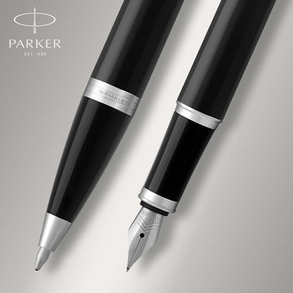 Parker IM Duo Gift Set with Ballpoint Pen & Fountain Pen | Gloss Black with Chrome Trim | Blue Ink Refill & Cartridge | Gift Box