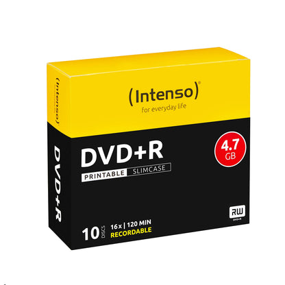 Intenso DVD+R 4.7GB, Printable, 16x 4.7GB DVD+R 10pieza(s) - DVD+RW vírgenes (Printable, 16x, 4,7 GB, DVD+R, 120 mm, 10 pieza(s), 240 min, Caja de cd)