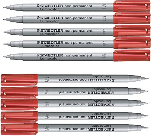 STAEDTLER 311-2 Lumocolor Non-Permanent Pen, Superfine Line Width, 0.4mm - Red (Box of 10