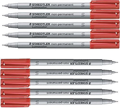 STAEDTLER 311-2 Lumocolor Non-Permanent Pen, Superfine Line Width, 0.4mm - Red (Box of 10