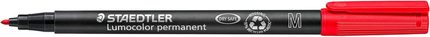 STAEDTLER 317-2 Lumocolor Permanent Pen, Medium Line Width, 1.0mm - Red (Box of 10