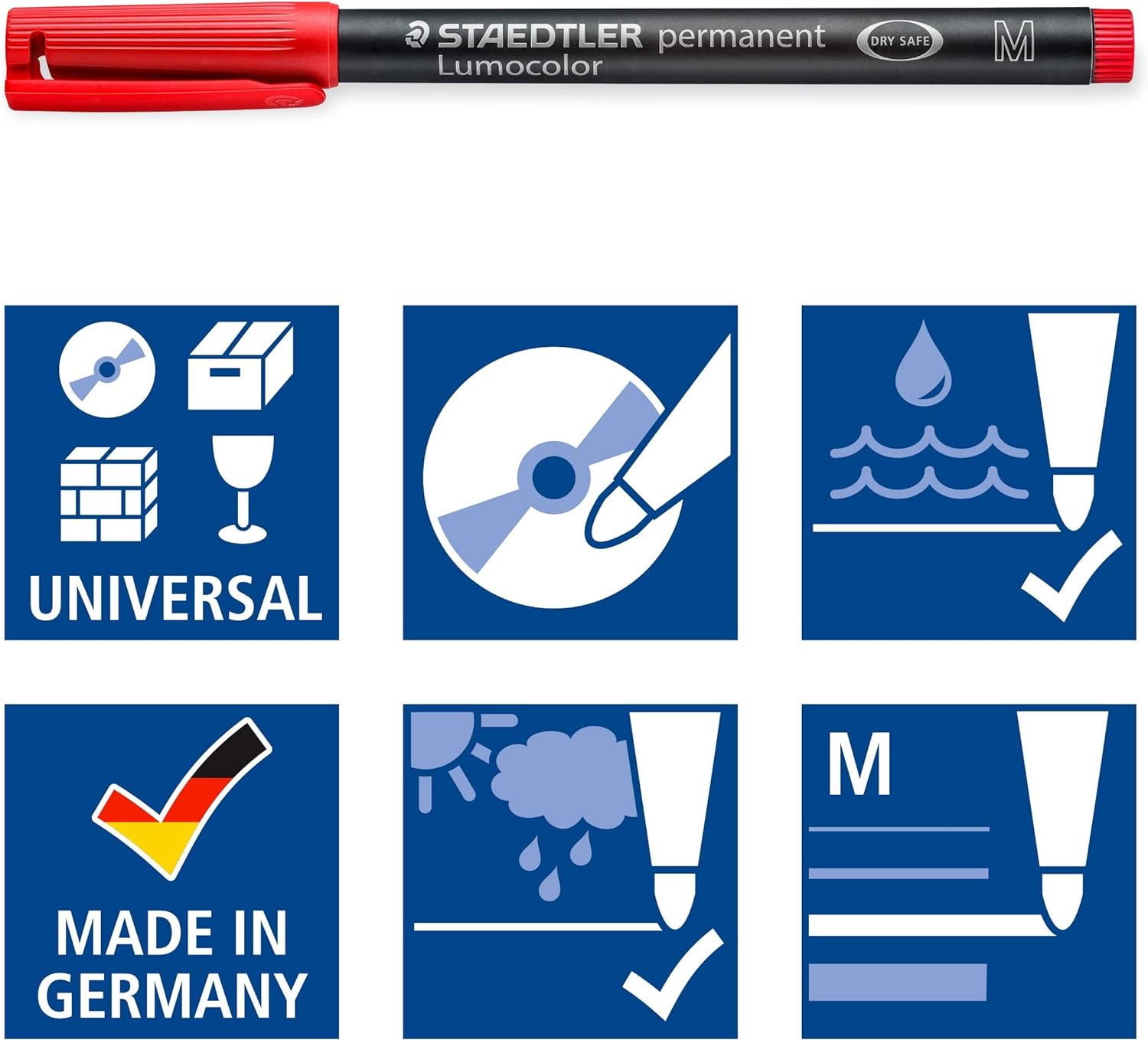STAEDTLER 317-2 Lumocolor Permanent Pen, Medium Line Width, 1.0mm - Red (Box of 10