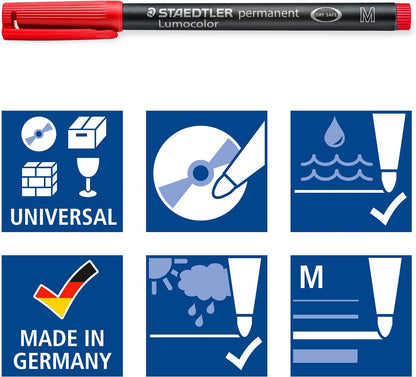 STAEDTLER 317-2 Lumocolor Permanent Pen, Medium Line Width, 1.0mm - Red (Box of 10