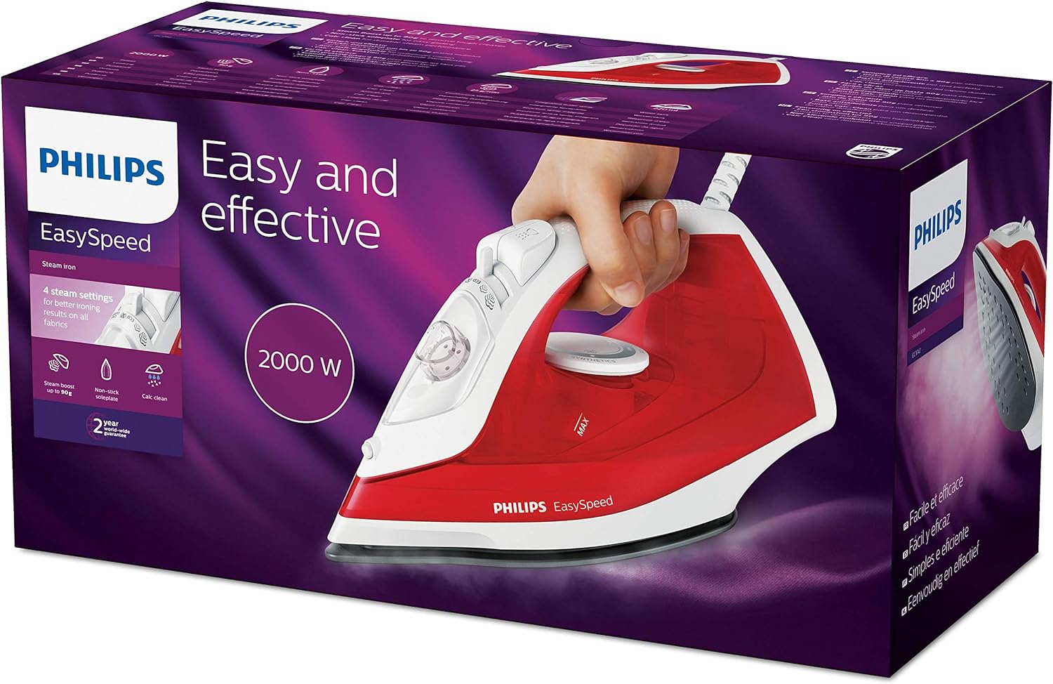Philips Domestic Appliances Philips EasySpeed Ferro da Stiro 220 Milliliter, Rosso, 2000 W, milliliters, 44 Decibel, Acrylic