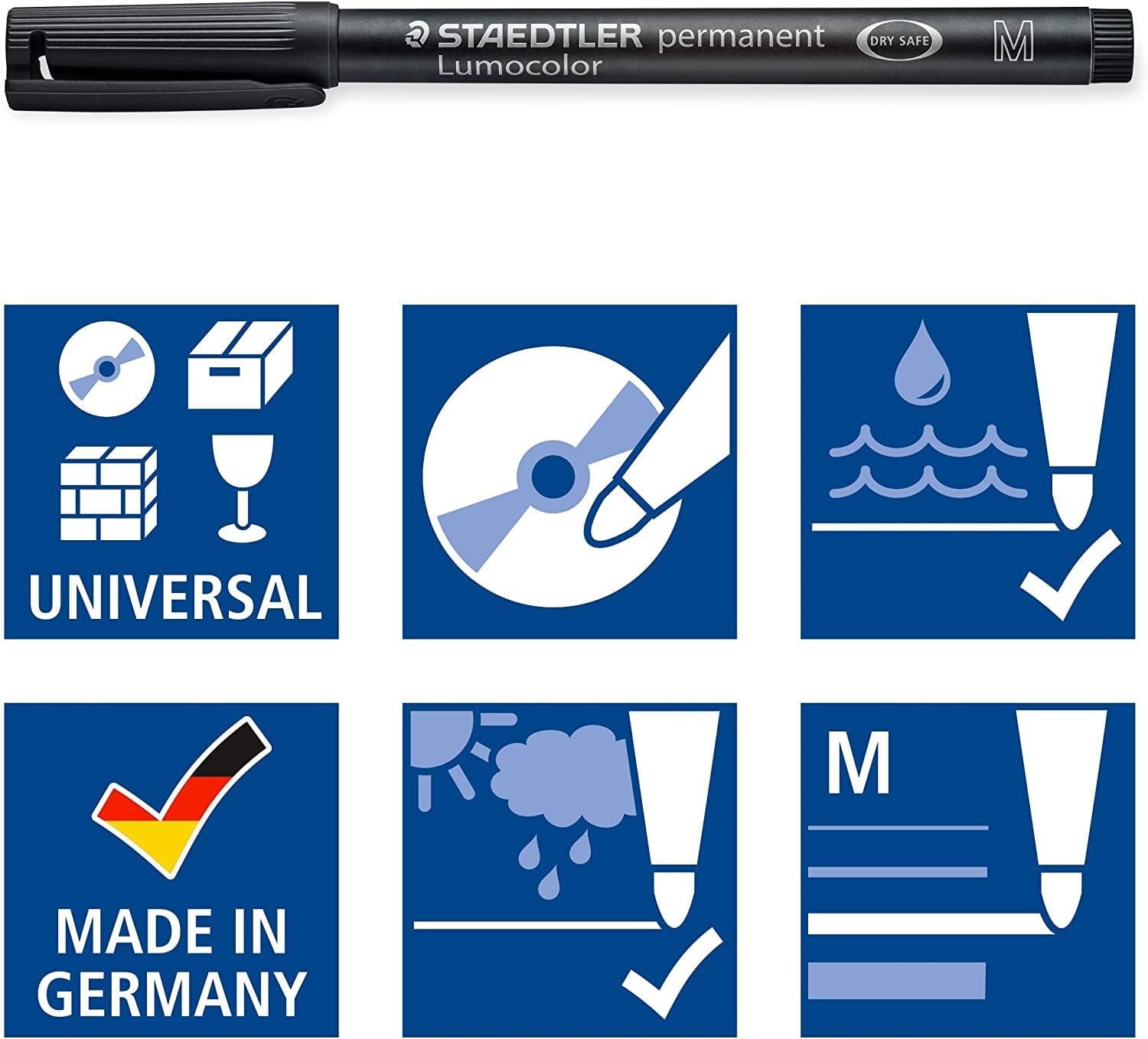 STAEDTLER 317-2 Lumocolor Permanent Pen, Medium Line Width, 1.0mm - Blue (Box of 10