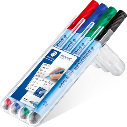 STAEDTLER 305F WP4-1 Lumocolor correctable Pen, fine, Pack of 4 Colours, Multi
