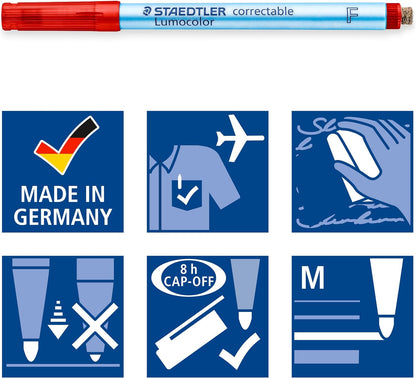 STAEDTLER 305F WP4-1 Lumocolor correctable Pen, fine, Pack of 4 Colours, Multi