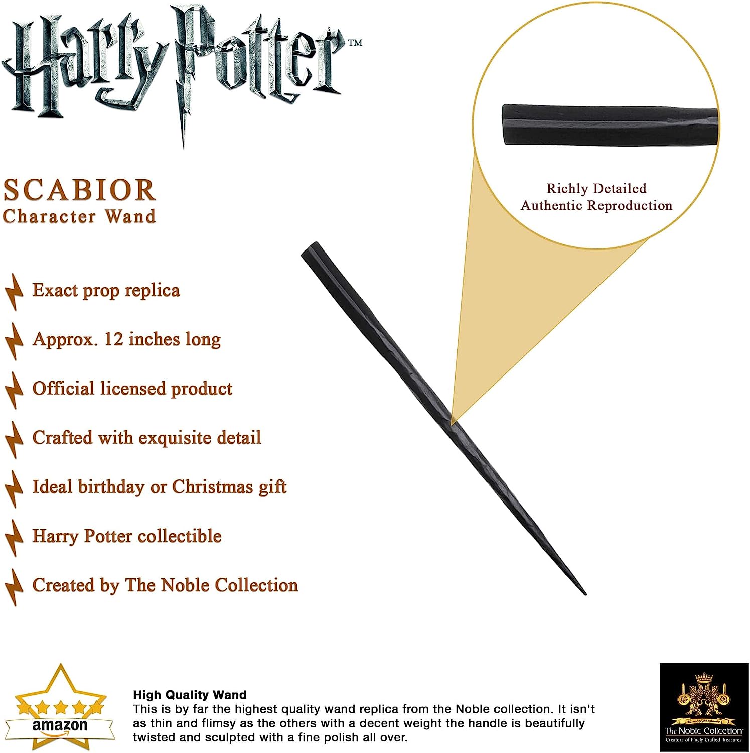 The Noble Collection - Scabior Character Wand - 12in (31cm) Wizarding World Wand With Name Tag - Harry Potter Film Set Movie Props Wands